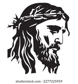 Jesus Christ. Hand drawn vector illustration. Black silhouette svg of Jesus, laser cutting cnc.