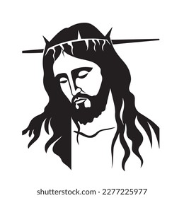 Jesus Christ. Hand drawn vector illustration. Black silhouette svg of Jesus, laser cutting cnc.