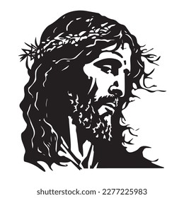 Jesus Christus. Handgezeichnete Vektorgrafik. Schwarze Silhouette svg von Jesus, Laser schneiden cnc.