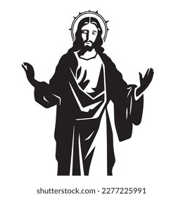 Jesus Christ. Hand drawn vector illustration. Black silhouette svg of Jesus, laser cutting cnc.
