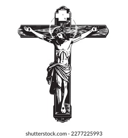 Jesus Christ. Hand drawn vector illustration. Black silhouette svg of Jesus, laser cutting cnc.