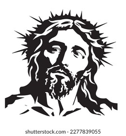 Jesus Christ. Hand drawn vector illustration. Black silhouette svg of Jesus, laser cutting cnc.