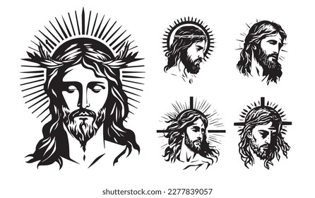 Jesus Christ. Hand drawn vector illustration. Black silhouette svg of Jesus, laser cutting cnc. svg