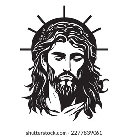 Jesus Christ. Hand drawn vector illustration. Black silhouette svg of Jesus, laser cutting cnc.