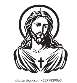 Jesus Christ. Hand drawn vector illustration. Black silhouette svg of Jesus, laser cutting cnc.