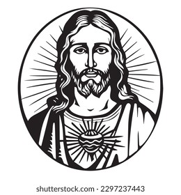 Jesus Christ. Hand drawn vector illustration. Black silhouette svg of Jesus, laser cutting cnc.