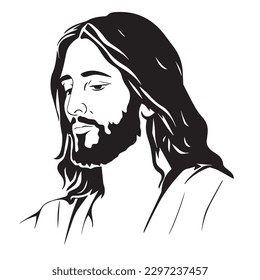 Jesus Christ. Hand drawn vector illustration. Black silhouette svg of Jesus, laser cutting cnc. svg