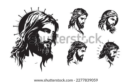 Jesus Christ. Hand drawn vector illustration. Black silhouette svg of Jesus, laser cutting cnc.
