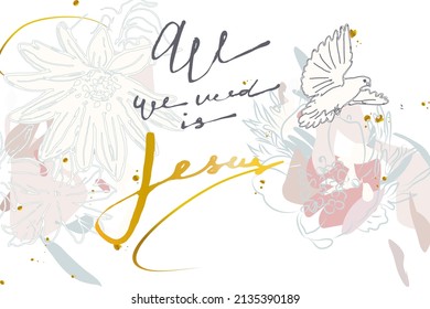 Jesus Christ- Hand written Vector Calligraphy lettering text in cross shape. Christian design,poster, web background.