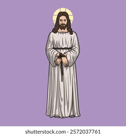 Jesus Christ Handcuffed Colored Vector Illustration