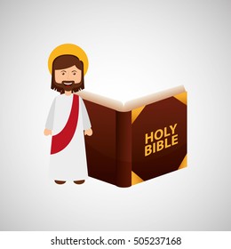 jesus christ happy with bible design vector illustration eps 10
