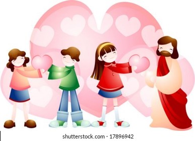 Jesus Christ and happy Christian : vector illustration