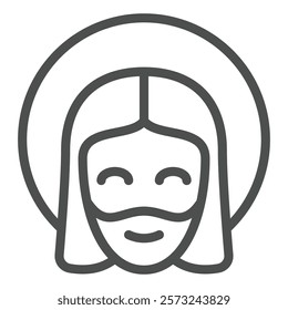 Jesus Christ head with halo line icon, easter holiday concept. Vector graphics. Man face with beard sign on white background, outline style icon for mobile or web design