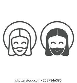 Jesus Christ head with halo line and solid icon, easter holiday concept. Vector graphics. Man face with beard sign on white background, outline style icon for mobile or web design