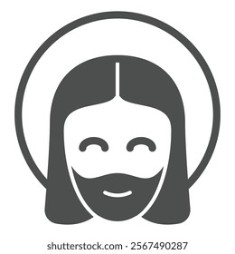 Jesus Christ head with halo solid icon, easter holiday concept. Vector graphics. Man face with beard sign on white background, glyph style icon for mobile or web design