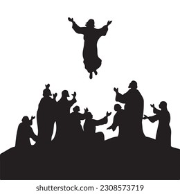 Jesus Christus des Himmels über Kreuzaufstieg Christus kehrt zurück. Silhouette-Illustration.