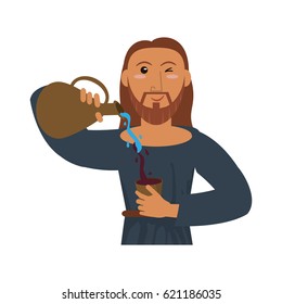 jesus christ holding clay pitcher water wine