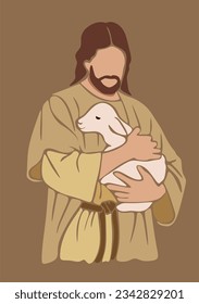 Jesus Christ holding a lamb in his arms.Christian Boho Abstract Minimal Wall Art Canvas Painting Poster Print Wall Picture background.Bible verses.Jesus is a good shepherd.Easter Christian banner