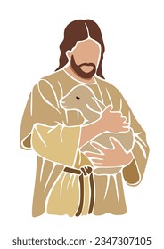 Jesus Christ holding a lamb in his arms.Christian Boho Abstract Minimal Wall Art Canvas Painting Poster Print Wall Picture background.Bible verses.Jesus is a good shepherd.Easter Christian banner