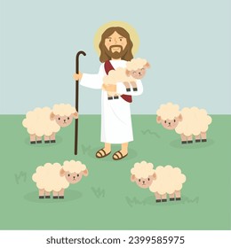 Jesus christ holding sheep illustration 