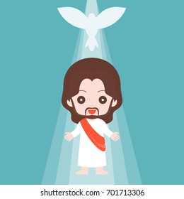 Jesus christ with holy spirit descended on son of god like a dove