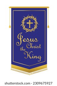Jesus Christ The King, Church Banner and Backdrop Vertical, Cross with Crown Vector Illustration
