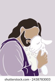 Jesus Christ and the Lamb.Easter Christian Poster.Bible verses.Printable Canvas Vector Banner Minimal Wall Art Background.Gospel Drawing Painting.Good Shepherd.Holding sheep.God.Lord.Church. DIY cut