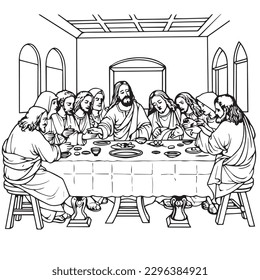 Jesucristo La Última Cena. Ilustración vectorial.