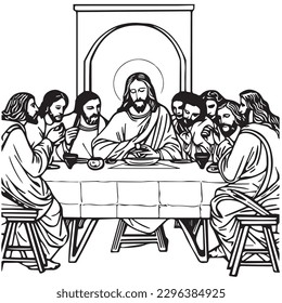 Jesus Christ The Last Supper. Vector illustration.