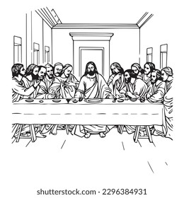 Jesus Christ The Last Supper. Vector illustration.