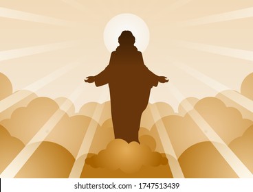 Jesus Christ with light and cloud backward mean begin of hope,belief and faith,vector illustration