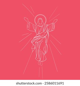 Jesus Christ line art tattoo put his hands towards sky praying for god vector graphic design 