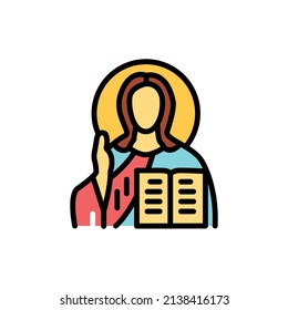 Jesus Christ line color icon. Isolated vector element. Outline pictogram for web page, mobile app, promo