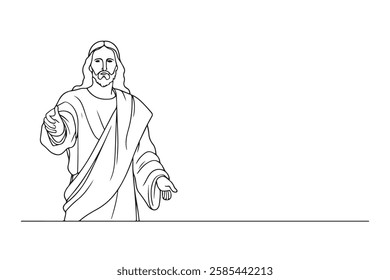 Jesus Christ Line Drawing. Jesus Christ Vector Outline Illustration. Religion Concept Simple Contour Art Black Sketch Isolated on White Background Design in Sketch Style