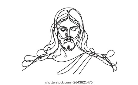 Jesus Christ Line Drawing. Jesus Christ Vector Outline Illustration. Religion Concept Simple Contour Art Black Sketch Isolated on White Background Design in Sketch Style