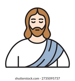 Jesus Christ linear vector icon. Easter religious avatar with editable stroke and color fill. Minimalist holy savior portrait.