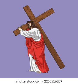 Jesus Christ Lord of the Steps Carrying the Cross Colored Vector Illustration