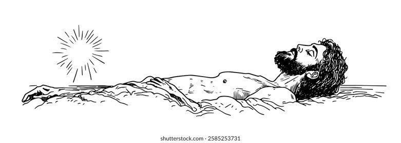 jesus christ lying in tomb before resurrection vector doodle black sketch illustration