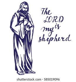 Jesus Christ, Messiah, Son of God, shepherd holding a lamb in his hands, symbol of Christianity hand drawn vector illustration sketch