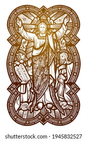 Jesus Christ, Messiah symbol of Christianity - Church Window style - Vector illustration - Out line