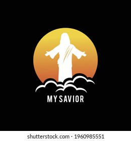 Jesus Christ on the cloud design concept for the symbol of the christian community