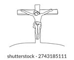 Jesus Christ on the Cross one line drawing, vector illustration.