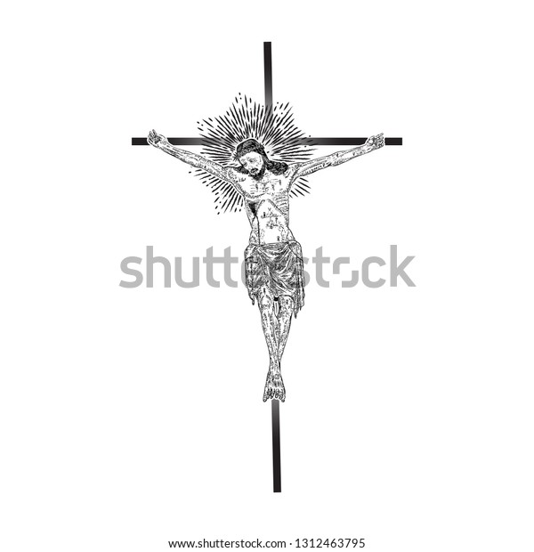 Jesus Christ On Cross Rays Halo Stock Vector Royalty Free 1312463795