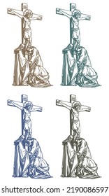 Jesucristo En La Ilustración Del Vector Cruzado. Jesucristo colgando en la cruz
