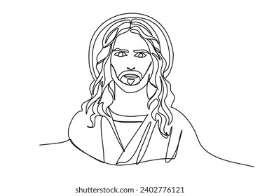 Jesus Christ, one line drawing vector illustration.