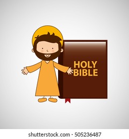 jesus christ open arms with bible design vector illustration