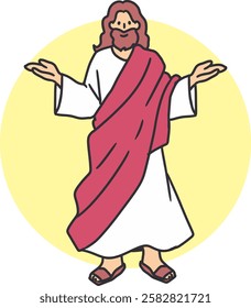 Jesus Christ with Open Arms Welcoming All Vector. A minimalist vector illustration of Jesus Christ standing with open arms, perfect for religious themes, Christian content, and spiritual designs.