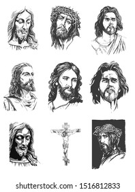 Jesus Christ Portrait Drawing Easter Pack Vector