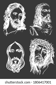 Jesus Christ Portrait Drawing Easter Pack Vector