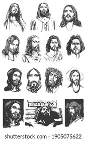 Jesus Christ Portrait Drawing Easter Pack Vector